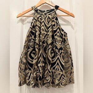 Romeo & Juliet Couture Black and Gold Halter Blouse